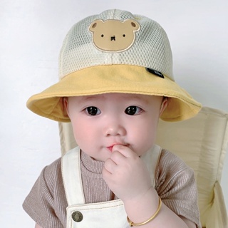 หมวกบักเก็ต ผ้าตาข่าย ระบายอากาศ ลายการ์ตูนหมี กันแดด ปรับได้ สไตล์เกาหลี เหมาะกับฤดูร้อน สําหรับเด็กผู้ชาย และเด็กผู้หญิง อายุ 6-24 เดือน