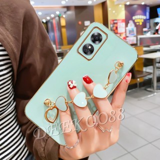 พร้อมส่ง ใหม่ เคสโทรศัพท์มือถือ TPU แบบนิ่ม ลายหัวใจ มีสายโซ่คล้อง สีชมพู สีขาว สําหรับ OPPO A98 5G 2023 A98