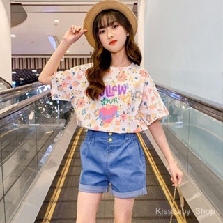 เสื้อยืดแขนสั้น ทรงหลวม ขนาดใหญ่ แฟชั่นฤดูร้อน สําหรับเด็กผู้หญิง