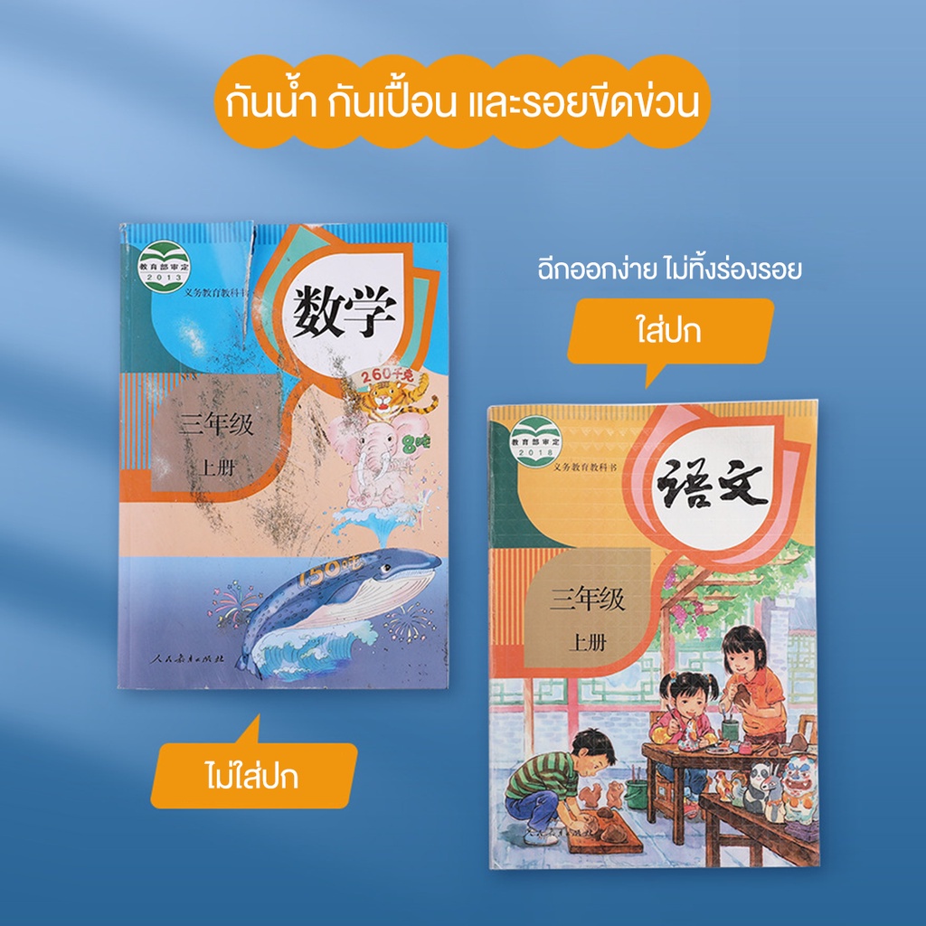 สติกเกอร์ห่อปกหนังสือ-พลาสติกใสเคลือบปกหนังสือ-3ไซส์-10-30แผ่น-กันน้ำกันปกยับ-ถนอมหนังสือ-ห่อง่าย-แถมฟรี-สติ๊กเกอร์ชื่อ