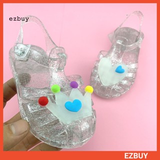[EY] รองเท้าแตะเจลลี่ กันลื่น ทนต่อการเสียดสี ลายการ์ตูนมงกุฎ แฟชั่นฤดูร้อน สําหรับเด็ก 1 คู่