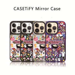 Casetify X The Powerpuff Girls Stickermania เคสกระจก แบบแข็ง ลายโลโก้แกะสลักด้านข้าง สําหรับ Apple IPhone 12 13 14 Pro Max