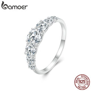 Bamoer แหวนเพชร 925 0.5ct 0.3ct 0.1ct สไตล์คลาสสิก สีเงิน 100% ของขวัญแต่งงาน สําหรับผู้หญิง