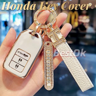 เคสกุญแจรถยนต์ TPU นิ่ม 3 ปุ่ม พร้อมพวงกุญแจ สําหรับ Honda City Jazz XRV Venzel HRV CRV Pilot Accord Civic Jade Fit HR-V Inspire CR-V Crider Odyssey Shell