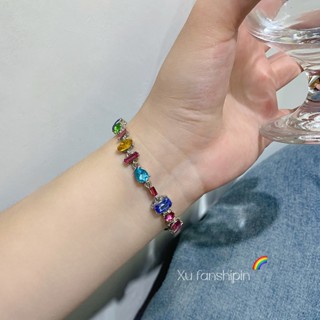 สร้อยข้อมือ ประดับเพทายคริสตัล สีรุ้ง สีสันสดใส สําหรับผู้หญิง