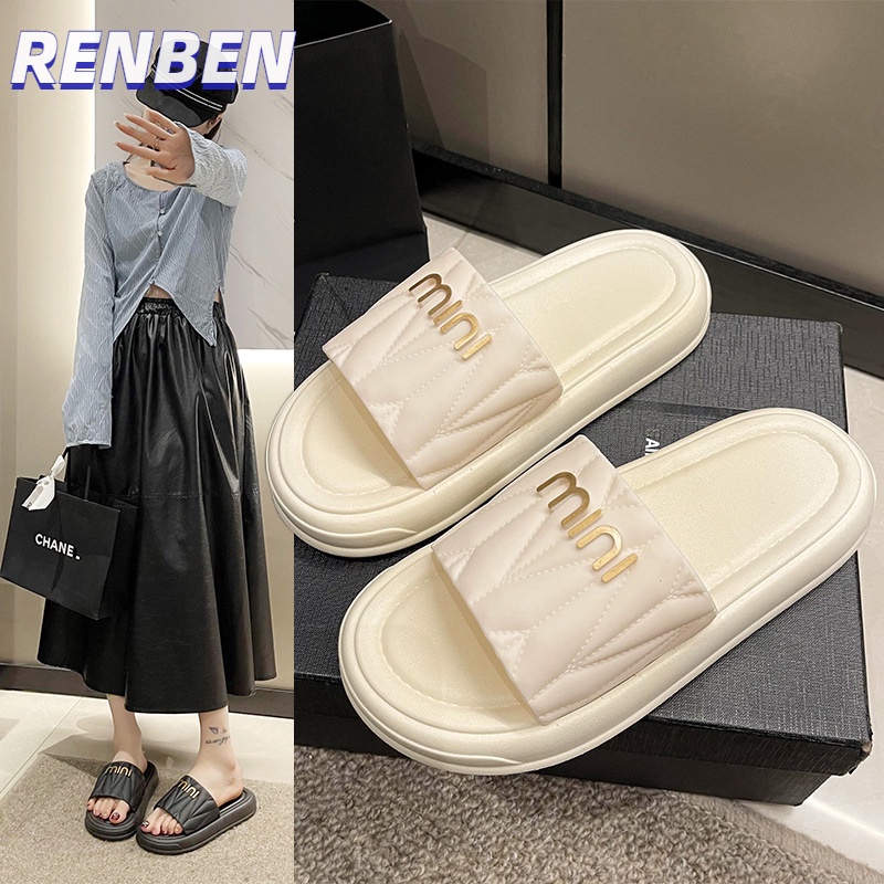 renben-ใหม่รองเท้าแตะด้านล่างหนาหญิงสวมใส่ภายนอกสุทธิสีแดงแฟชั่นบ้านกันลื่นด้านล่างนุ่ม-ins-เวอร์ชั่นเกาหลีของเย็น