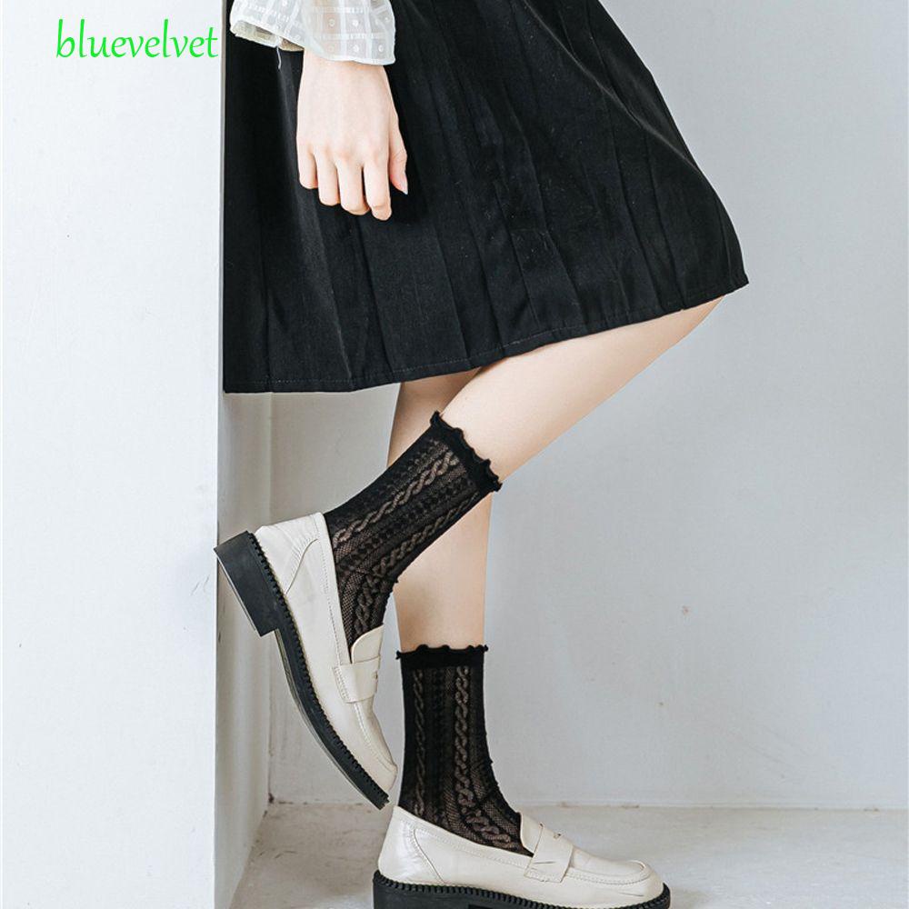 bluevelvet-ถุงเท้าตาข่าย-ลายดอกไม้-ใบไม้-หัวใจ-หรูหรา-สไตล์ฮาราจูกุ-สําหรับผู้หญิง