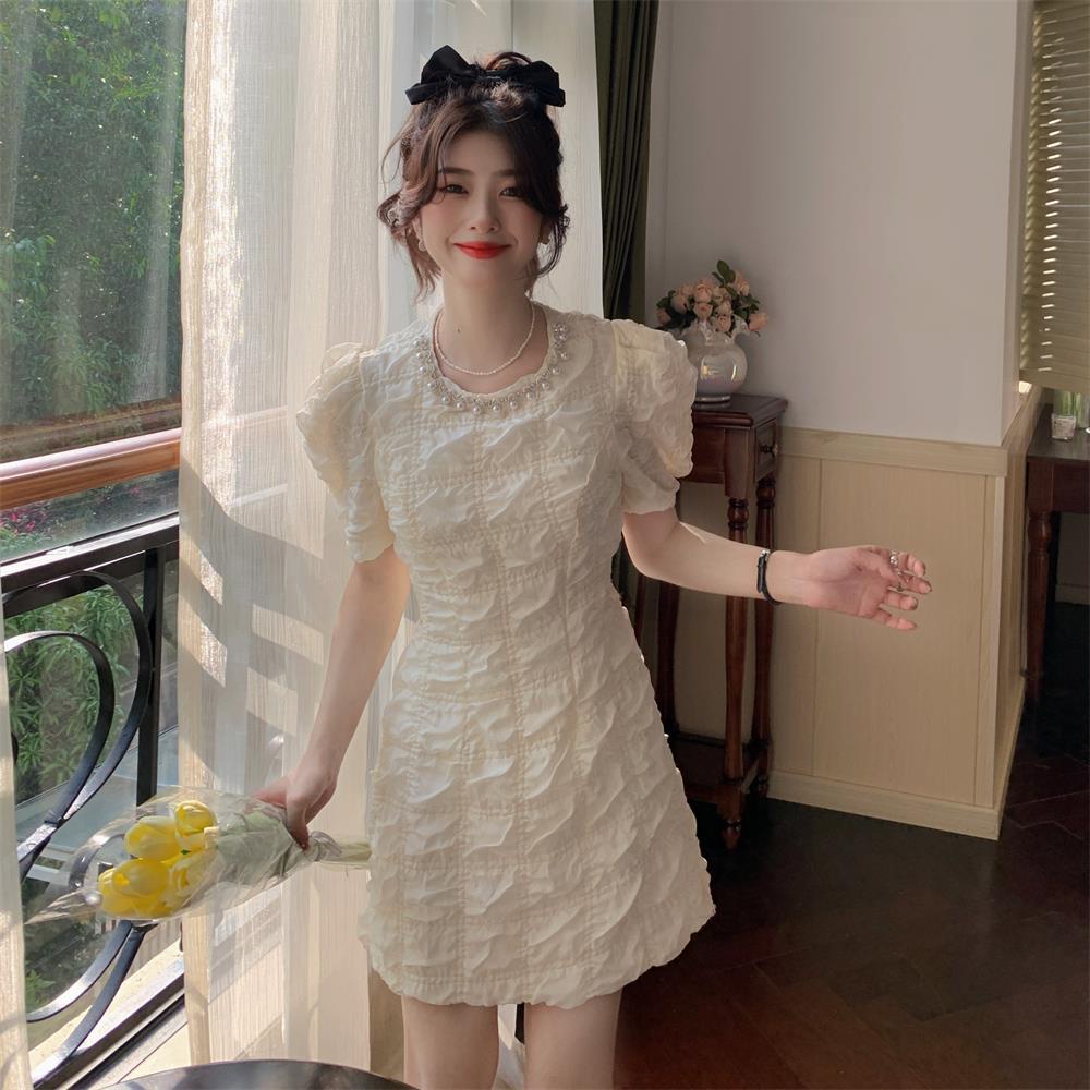 พร้อมส่ง-ชุดเดรสกระโปรง-แขนสั้น-เอวสูง-เข้ารูป-สไตล์ฝรั่งเศส-สําหรับสตรี-2022