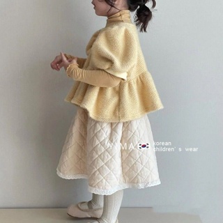 （ ชุดเด็กผู้หญิง）ชุดเสื้อแขนสั้น และกระโปรงสั้น แต่งระบาย แต่งลูกไม้ แฟชั่นฤดูใบไม้ร่วง สไตล์เกาหลี สําหรับเด็กผู้หญิง 2023