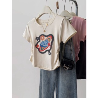 เสื้อยืดแขนสั้น ผ้าฝ้าย 100% พิมพ์ลายการ์ตูน สไตล์เรโทร สําหรับผู้หญิง