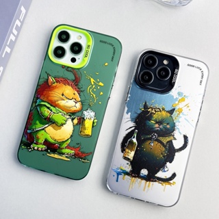 เคสป้องกันโทรศัพท์มือถือ TPU ลายภาพวาดสีน้ํามัน รูปการ์ตูนสัตว์ กันลื่น สําหรับ iPhone 14 Pro max Apple 13 12