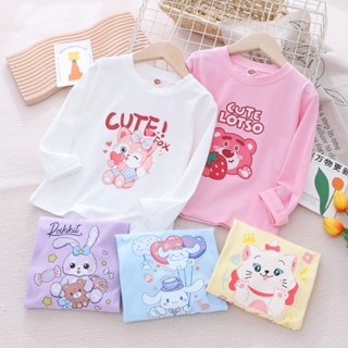 เสื้อยืดแขนยาว ผ้าฝ้าย พิมพ์ลายการ์ตูน Cinnamoroll น่ารัก สวมใส่สบาย แฟชั่นฤดูใบไม้ร่วง สไตล์เกาหลี สําหรับเด็กผู้หญิง 2023
