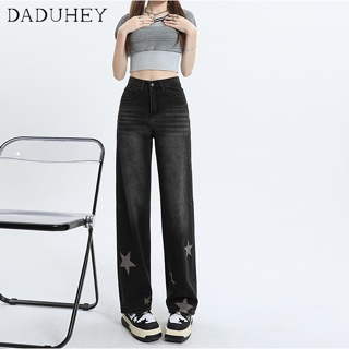 DaDuHey🎈 Womens American-Style Loose Five-Pointed Star High Street Straight Jeans Loose High Waist Casaul Wide-Leg Pants