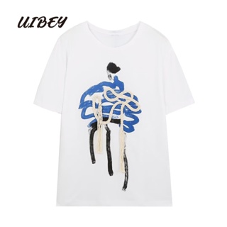 Uibey เสื้อคอกลม พิมพ์ลาย แฟชั่น 170