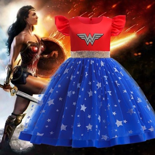 ชุดเดรสกระโปรงคอสเพลย์ เจ้าหญิง Wonder Woman สําหรับเด็กผู้หญิง A041