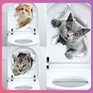 Creative Cute Cat Emoji Stickers Toilet Pvc Graffiti Wall Stickers Waterproof ห้องอาบน้ำ Stickers Cute Cat Emoji Printing Home Decoration [COD]