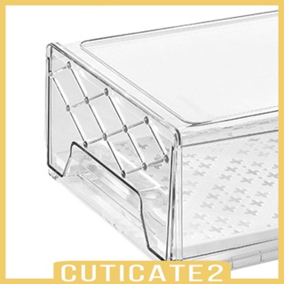 [Cuticate2] ตะกร้าลิ้นชักใส วางซ้อนกันได้ พร้อมช่องระบายน้ํา สําหรับตู้แช่แข็ง ห้องครัว ห้องน้ํา บ้าน