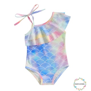 Babyclothes- ชุดว่ายน้ํา รอมเปอร์ แขนกุด พิมพ์ลายเกล็ดปลาน่ารัก สีสันสดใส ผูกเชือก สปาเก็ตตี้ สําหรับเด็กผู้หญิง