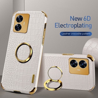 เคสโทรศัพท์มือถือหนัง ชุบทอง 6D กันกระแทก พร้อมแหวนแม่เหล็ก สําหรับ Realme C55 5G C55 C 55 5G C55 6.72 นิ้ว