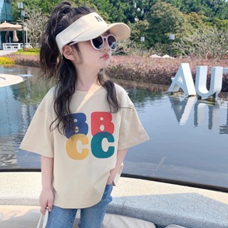 พร้อมส่ง ลดกระหน่ํา เสื้อยืดแขนสั้นลําลอง ผ้าฝ้ายแท้ พิมพ์ลายตัวอักษร ทรงหลวม สไตล์เกาหลี ญี่ปุ่น แฟชั่นฤดูร้อน สําหรับเด็กผู้หญิง 2023