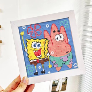 DANLE ภาพวาดเพชร SpongeBob SquarePants ดาวดวงใหญ่เด็กทำด้วยมือ DIY วัสดุแพคเกจตกแต่งผนัง