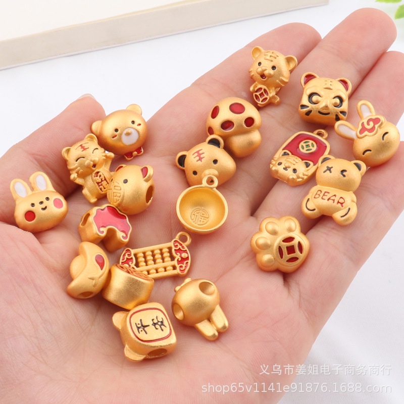 เครื่องประดับ-สร้อยคอ-สร้อยข้อมือ-จี้รูปอุ้งเท้าหมี-และกระต่าย-สีทอง-สไตล์โบราณ-diy