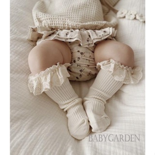 Babygarden-0-8 ปี ถุงเท้าถัก สีพื้น แต่งลูกไม้ แต่งระบาย สําหรับเด็กผู้หญิง