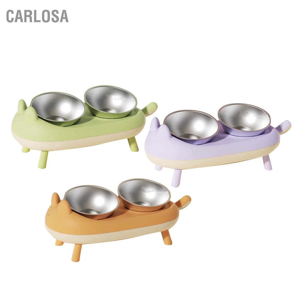 carlosa-double-bowl-pet-feeder-stainless-steel-elevated-cat-dog-15-degrees-tilted-food-water