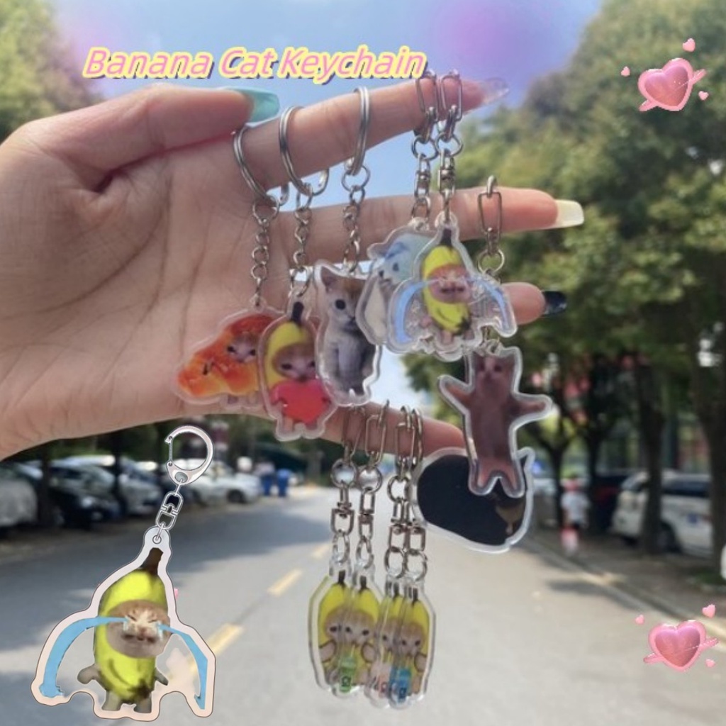 resin-happy-banana-cat-pendant-keychain-funny-resin-lanyard-small-link-chain-maxwell-cat-keychain-student-gift-bag-accessories