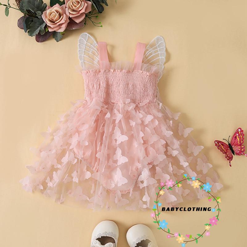 babyclothes-ชุดรอมเปอร์-แขนกุด-จับจีบ-ลายผีเสื้อ-สําหรับเด็กผู้หญิง