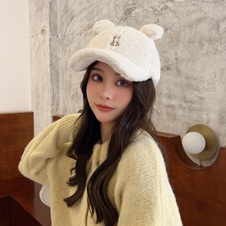 หมวกเบสบอล ผ้าขนแกะ ลายการ์ตูนหมีน่ารัก สไตล์เกาหลี และญี่ปุ่น ให้ความอบอุ่น เหมาะกับฤดูใบไม้ร่วง และฤดูหนาว สําหรับผู้หญิง