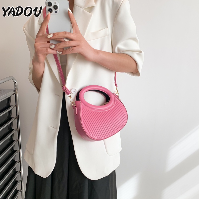 yadou-กระเป๋าสะพายไหล่แบบใช้มือถือใหม่ของผู้หญิงยอดนิยมกระเป๋าสะพายข้างอเนกประสงค์แบบจีบ