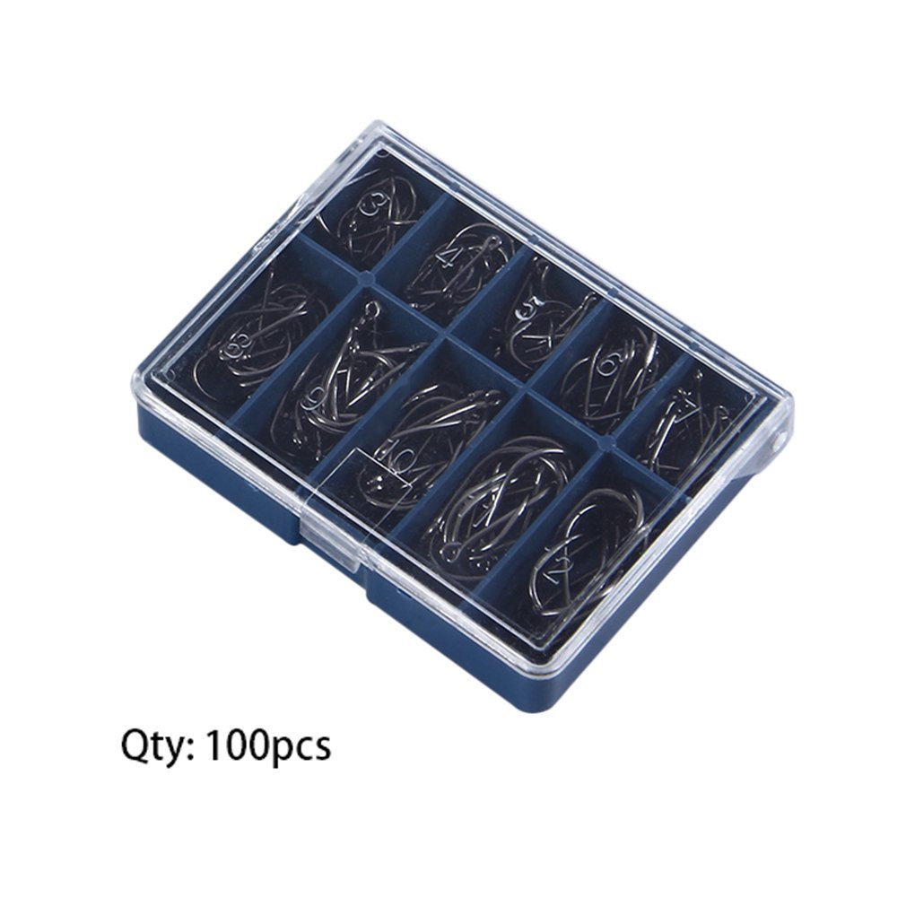 1-set-100-pcs-10-sizes-3-12-black-silver-fishing-hooks-with-carry-box