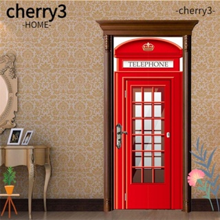 Cherry3 สติกเกอร์วอลเปเปอร์ PVC มีกาวในตัว กันน้ํา สีแดง สําหรับติดตกแต่งประตูตู้เย็น ห้องนั่งเล่น