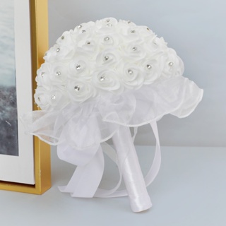 ช่อดอกกุหลาบสีขาว ฝังเพชรเทียม สําหรับเจ้าสาว งานแต่งงาน เทศกาล
