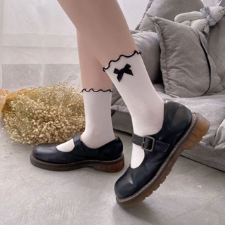 ถุงเท้า ประดับโบว์น่ารัก เข้ากับทุกการแต่งกาย แฟชั่นฤดูใบไม้ร่วง สไตล์เกาหลี และญี่ปุ่น สําหรับผู้หญิง