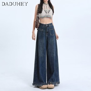 DaDuHey🎈 Womens Korean Style Ins New Plus Size Loose Drooping Jeans High Waist Wide Leg Casual Mop Pants