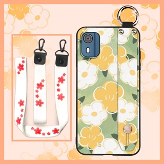 Lanyard Wristband Phone Case For Nokia C02/TA-1522 Shockproof Waterproof Soft case Durable flower Fashion Design Oil Painting