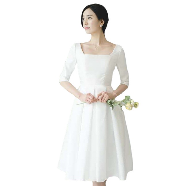 ชุดแต่งงานผ้าซาติน-เรียบง่าย-แฟชั่นใหม่-เจ้าสาว-ริมทะเล-ชายหาด-สนามหญ้า-งานแต่งงาน-ฮันนีมูน-ท่องเที่ยว-ชุดเดรสสีขาว