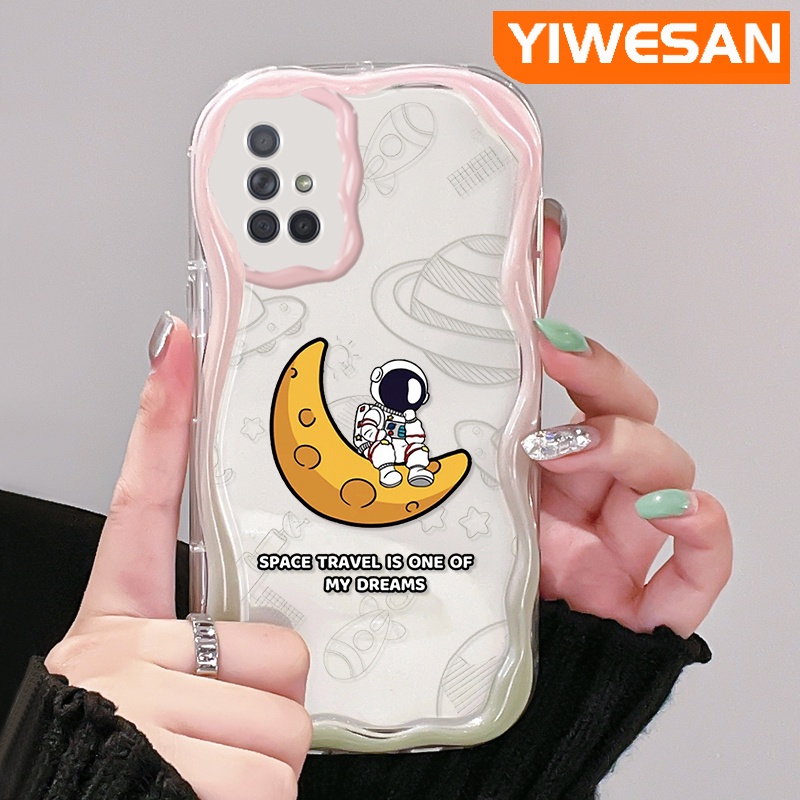 เคสโทรศัพท์มือถือแบบนิ่ม-ใส-กันกระแทก-ลายการ์ตูนอวกาศ-ดวงจันทร์-สีครีม-สําหรับ-samsung-galaxy-a72-4g-a72-5g-a71