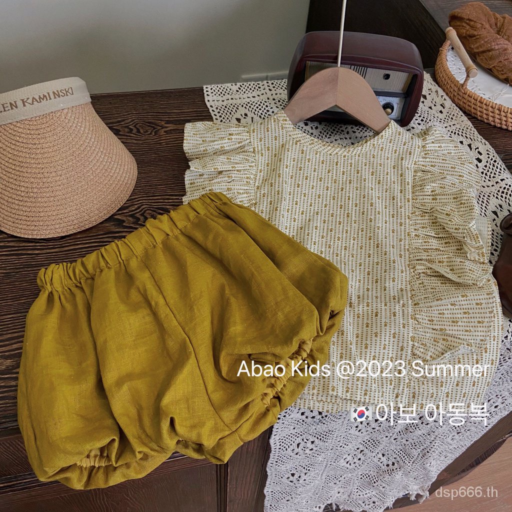 korean-style-childrens-clothing-2023-summer-new-western-style-baby-girls-flying-sleeve-doll-shirt-top-bud-shorts-two-piece-suit-uabi