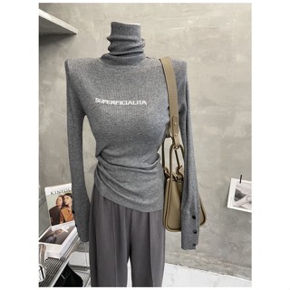 [พร้อมส่ง] เสื้อกีฬาโยคะ แขนยาว คอสูง พิมพ์ลายตัวอักษร สไตล์เกาหลี แฟชั่นฤดูใบไม้ผลิ และฤดูใบไม้ร่วง สําหรับผู้หญิง