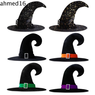 Ahmed หมวกแม่มด หมวกพ่อมด ริบบิ้น ผ้าซาติน กํามะหยี่ สไตล์ลําลอง สําหรับปาร์ตี้ฮาโลวีน