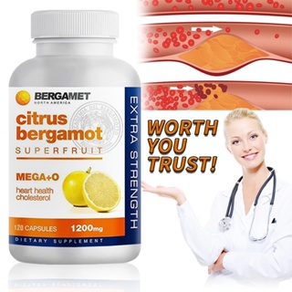 Citrus Bergamot MEGA+O 40% BPF 600 mg 60/120 Capsules - Super Strength Natural Cholesterol &amp; Heart อาหารเสริม