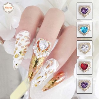 Ahour อุปกรณ์ตกแต่งเล็บรูปหัวใจประดับเพชร Diy หลากสีสัน