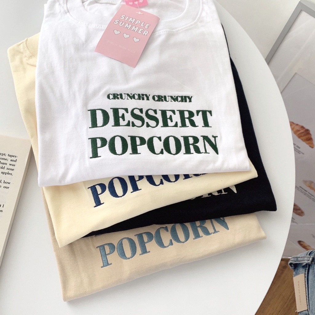 s259-เสื้อยืด-oversize-ผ้าคอตตอน-สไตล์-minimal-ปัก-dessert-popcorn