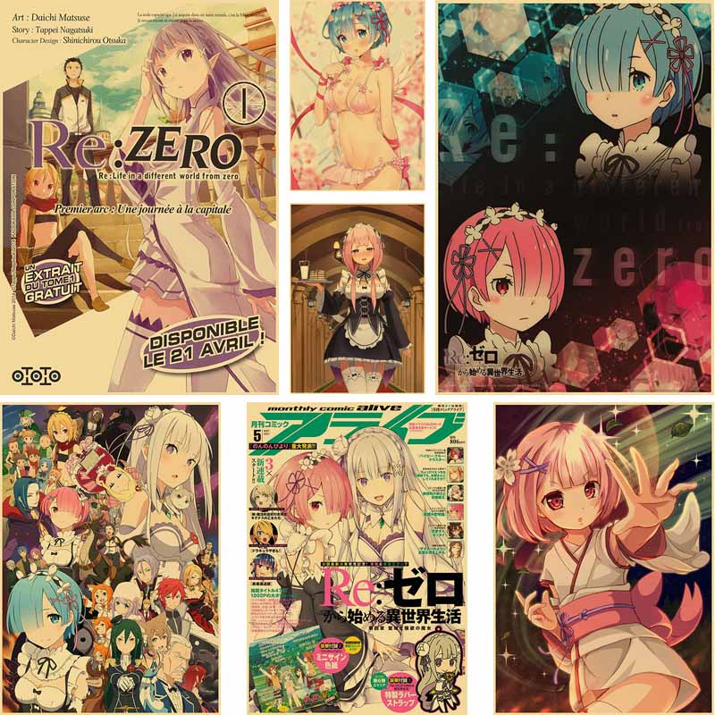 โปสเตอร์กระดาษคราฟท์-ลายการ์ตูนผู้หญิงญี่ปุ่น-re-zero-ขนาด-42x30-ซม-สําหรับตกแต่งบ้าน-ห้องนอน-บาร์