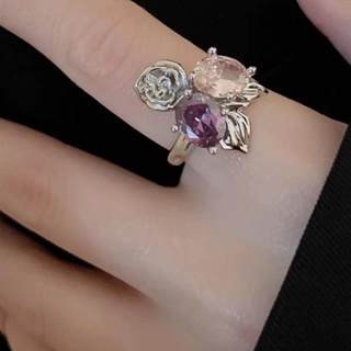 แหวนเพทาย รูปดอกคามิเลีย สีชมพู สีม่วง หรูหรา ระดับไฮเอนด์