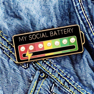 Metal My Social Battery Mood Brooch Pin Funny Interactive Enamel Badge Pins Gifts