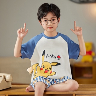 New short-sleeved pure cotton childrens pajamas Summer Thin Section Pikachu Kids Cute Cartoon Home Clothes